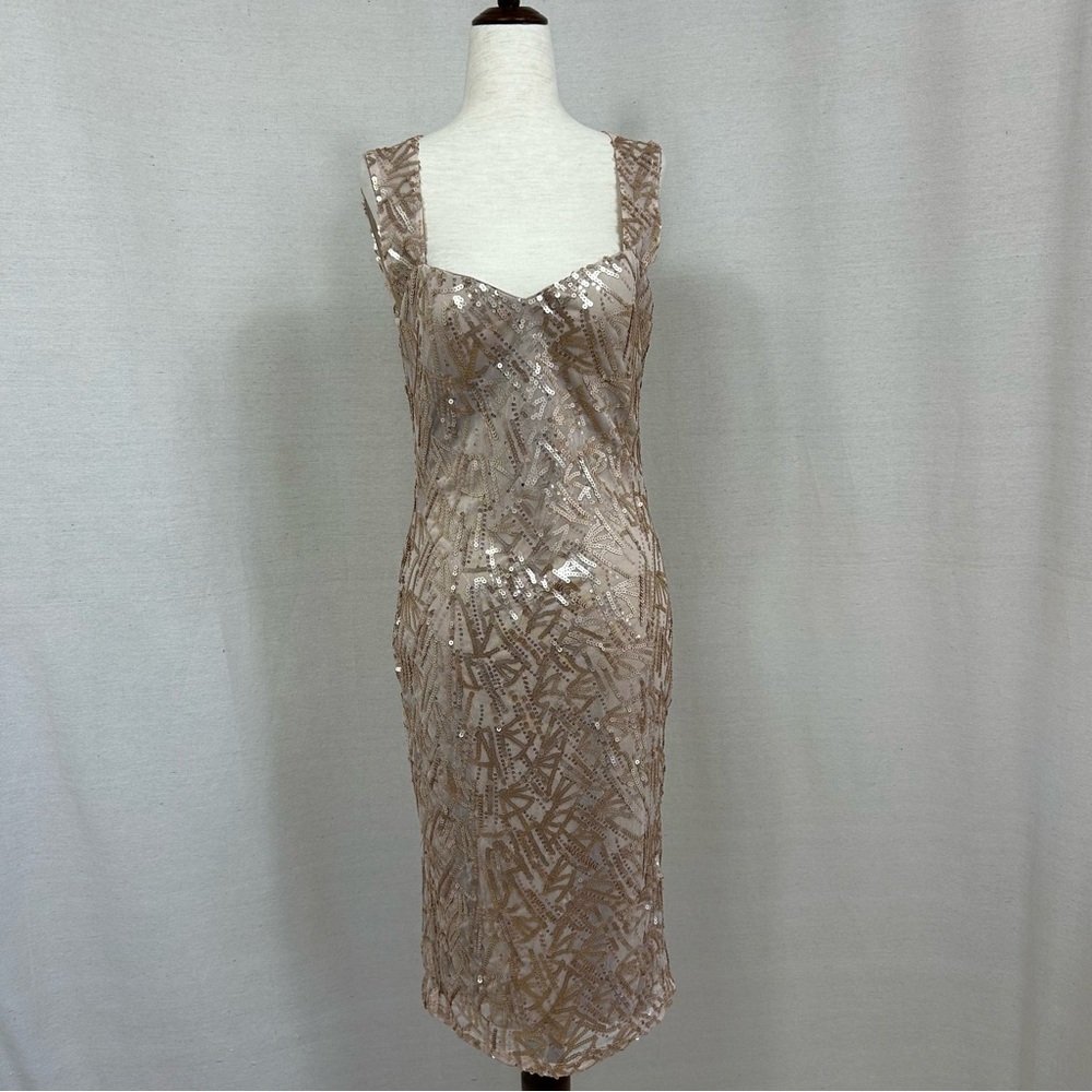 LULU’S Elegant Gołd Sequin Sleeveless Dress